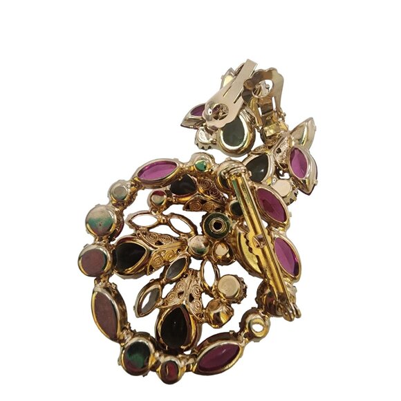 Phenomenal Unsigned Rhinestone Pink and Grey Brooch and Earrings Set (A4813)
